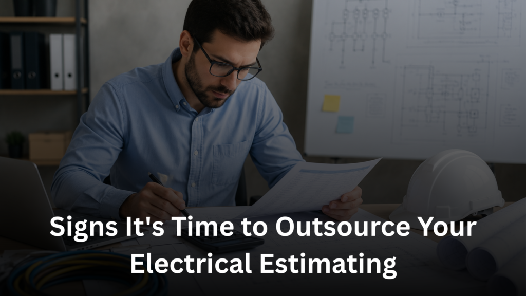 Electrical estimator reviewing commercial project plans