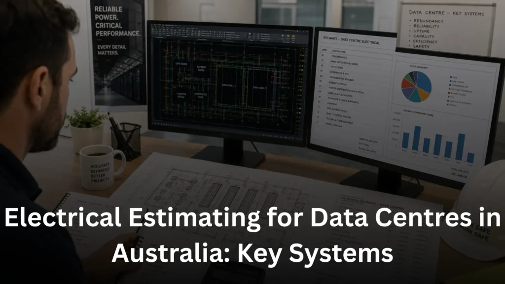 Electrical estimator reviewing data centre drawings for commercial quantity takeoff