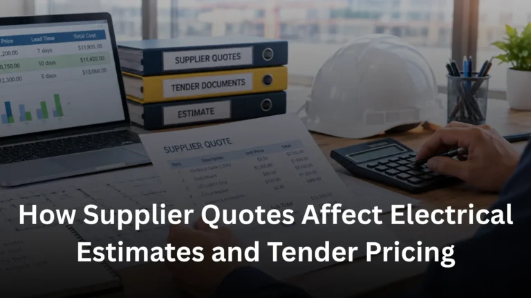 Electrical estimator reviewing supplier quotes and tender pricing documents