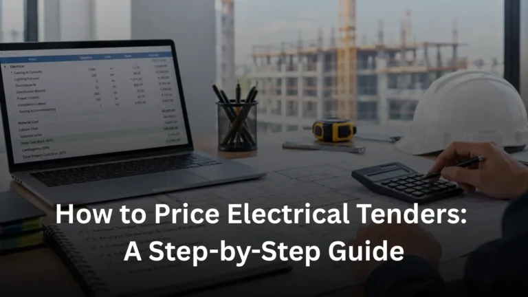Electrical estimator calculating tender costs from construction drawings