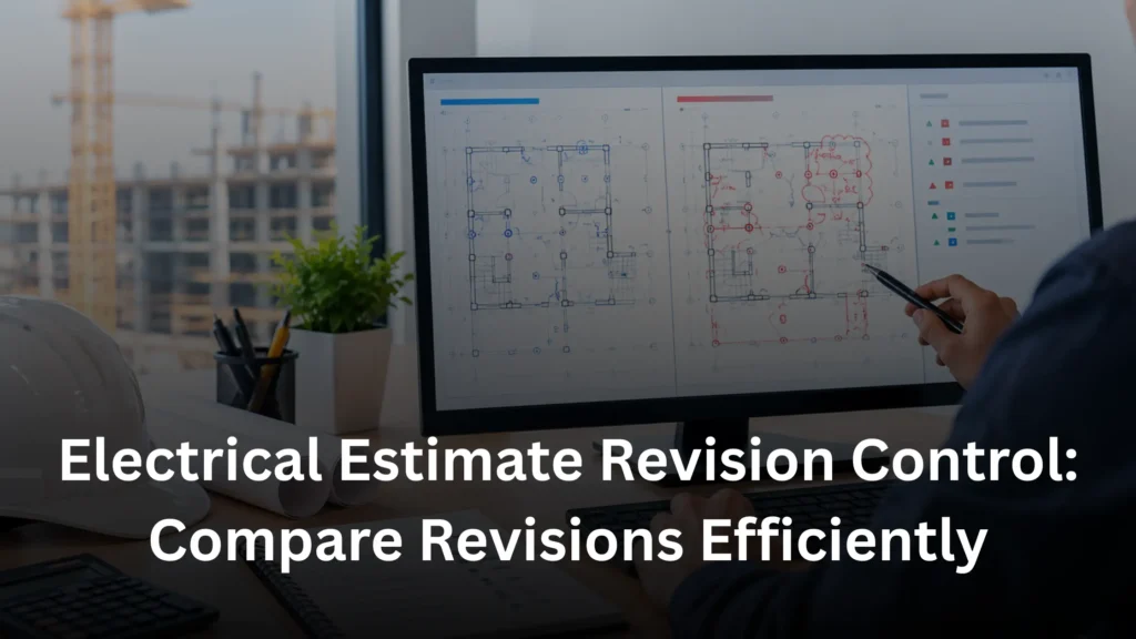 Electrical estimator comparing revised electrical plans to track estimate changes efficiently.