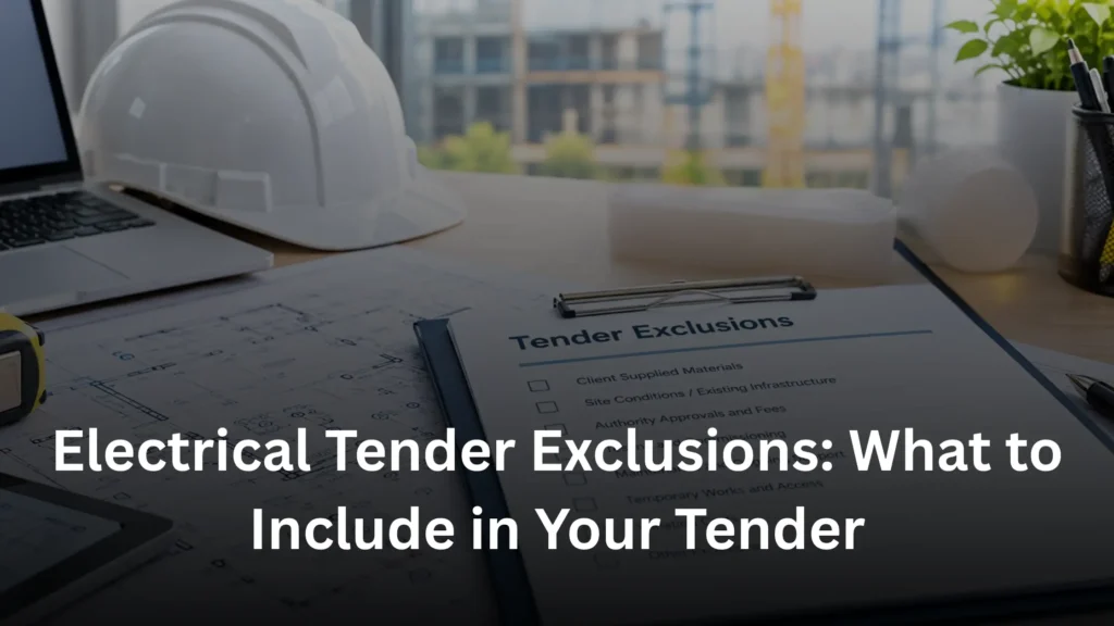 Electrical tender exclusions checklist with construction drawings