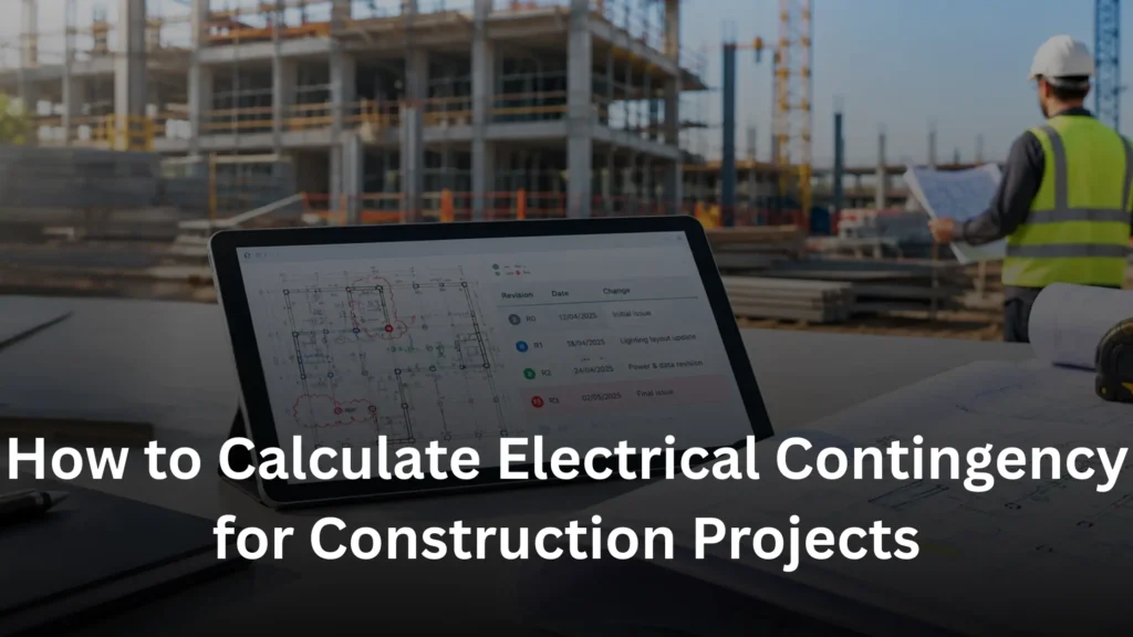 Electrical contingency calculation with revised electrical plans and a construction site.
